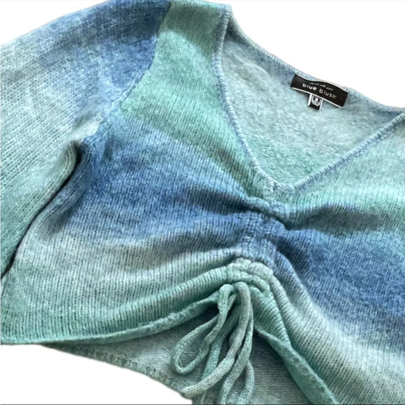 Blue Blush Women’s Small Ombre Mermaid Y2K Cropped Knit Sweater Balloon Sleeve - Picture 4 of 8